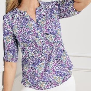 Talbots Purple Floral Popover Top